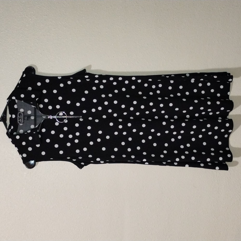Ivy Lane vintage black and white polka dot zipper front sleeveless dress size L